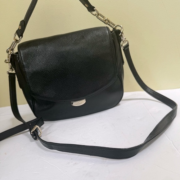 Kate Spade Mulberry Street Alicia Leather Shoulder Crossbody Saddle Bag Flap Blk - Picture 6 of 15